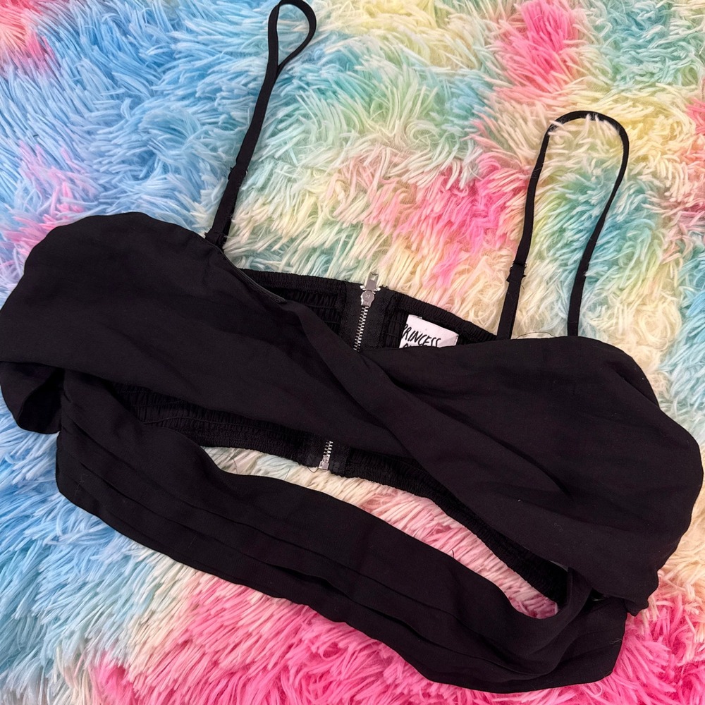 Princess Polly Crop Top Womens 12 Black Excellent Twist Front Cut‎ Out Zip Back